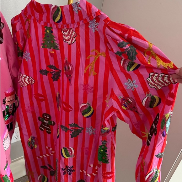 Queen of Sparkles Festive Pink Striped Christmas Collar Dress-fully sequined - Picture 6 of 6